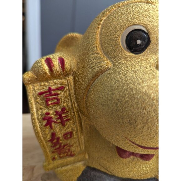 Ceramic Gold Fleck Monkey Bank - Year of the Monkey piggy bank 7 inch red tie - Picture 2 of 10